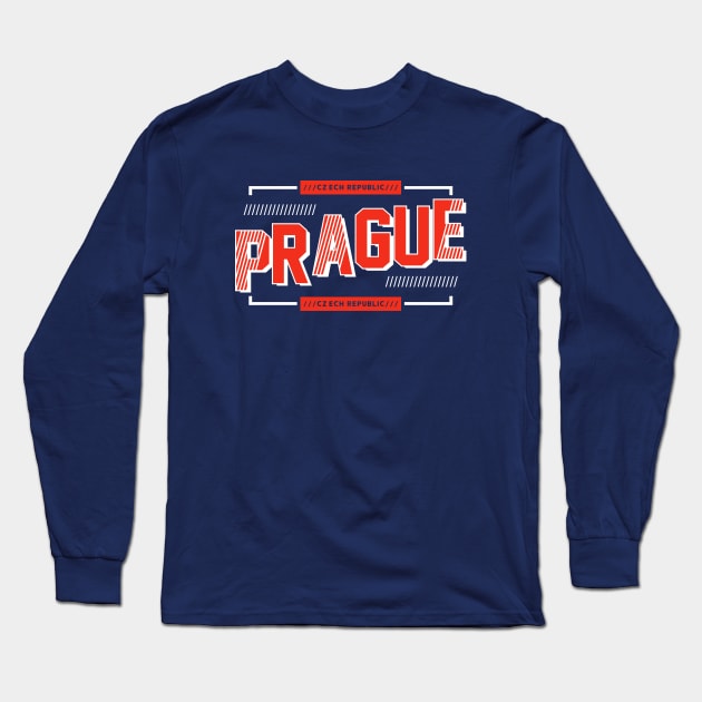 Retro Prague Czech Republic Word Art Vintage Praha Long Sleeve T-Shirt by Now Boarding